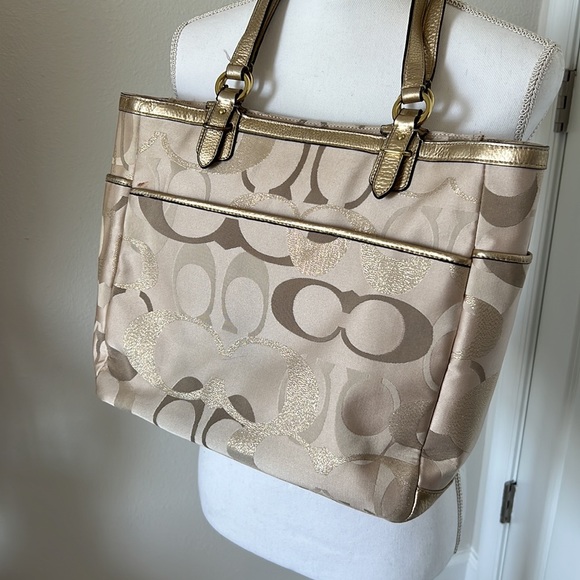 Sparkly Gold and Tan Coach Tote Bag - Picture 4 of 10